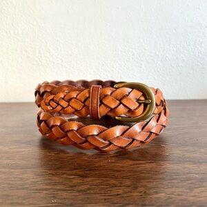 L.L. Bean brown genuine leather braided belt with brass buckle size 34”